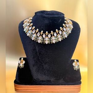 Gold and Green Kundan Choker Necklace Set - Women Jewelry